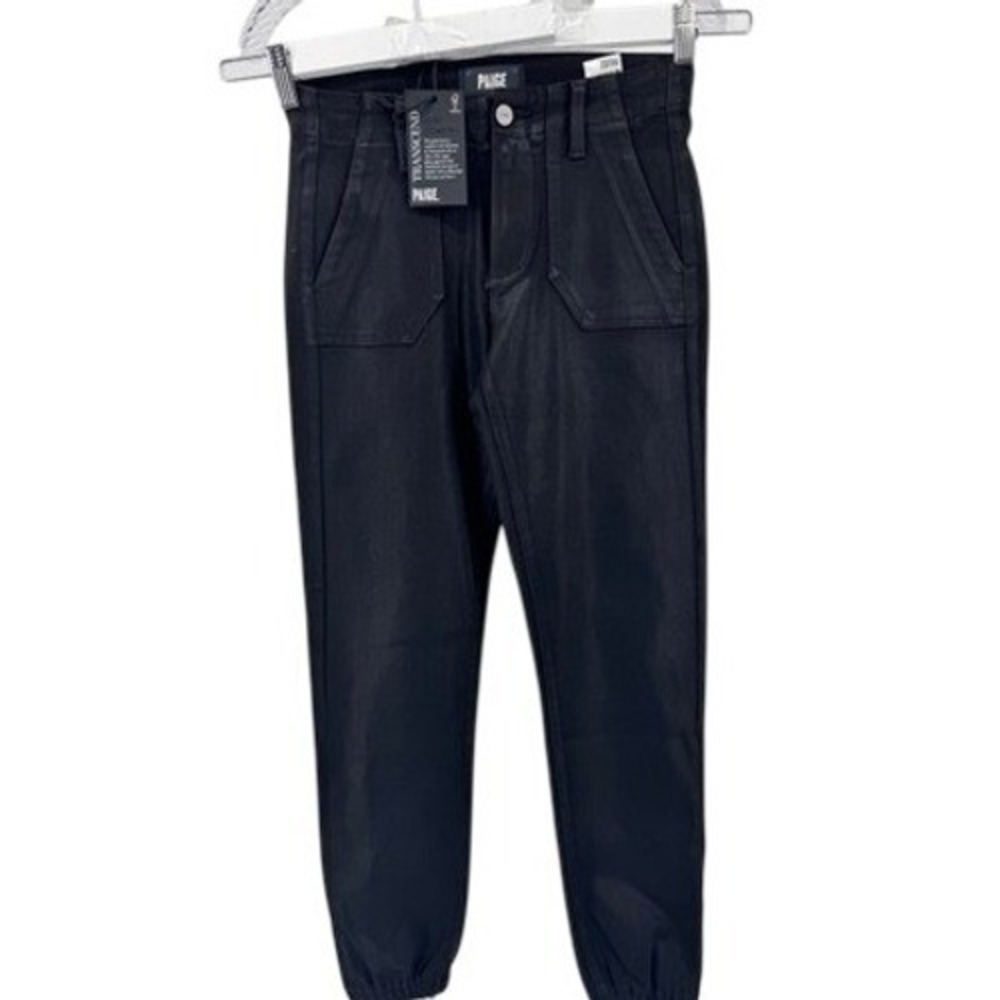Paige Mayslie Jogger luxe Coating Womens Pants 23 Black Fog Coated Utility NEW